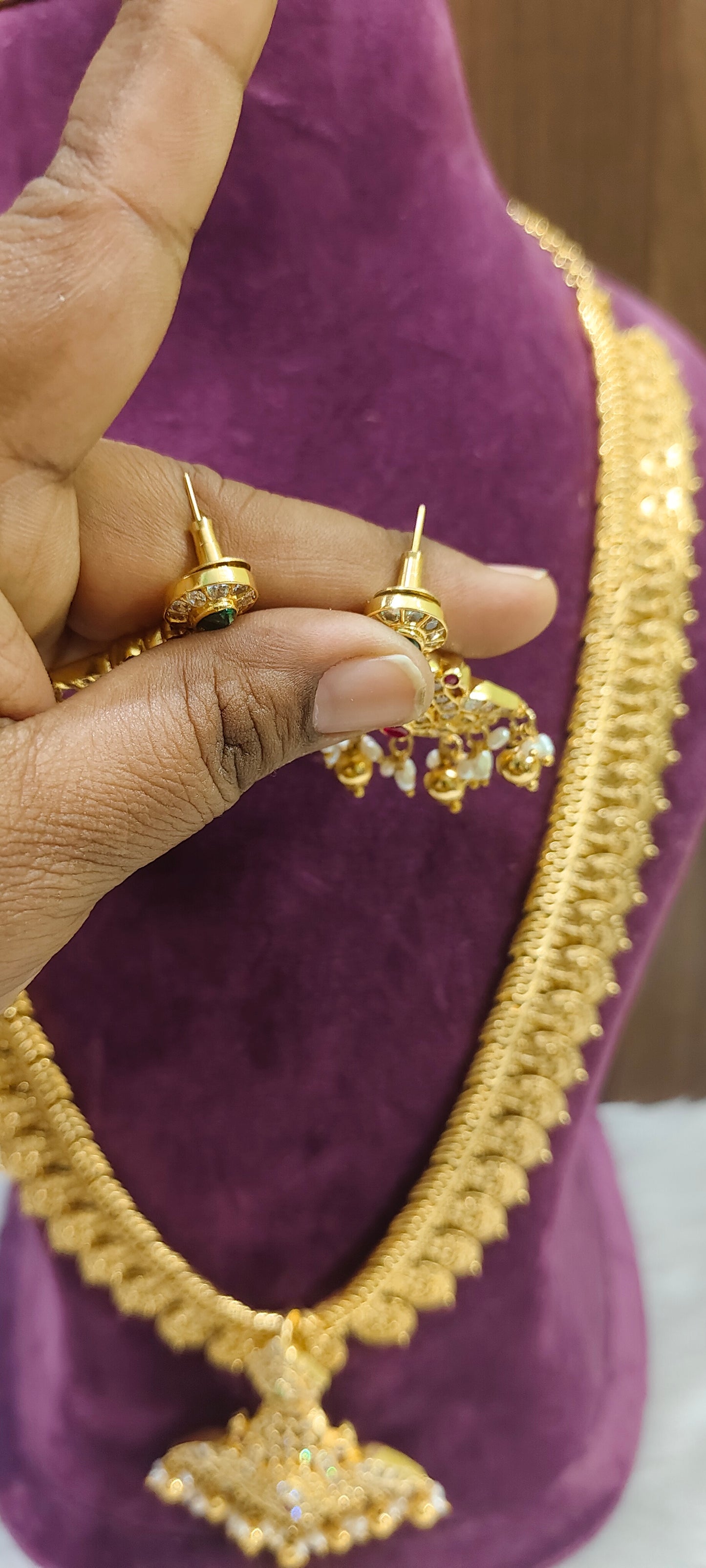 High premium nakshi 4 in 1 long haram set with detachable pendant