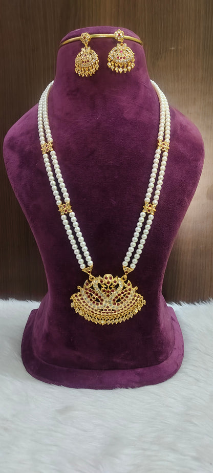 Pure panchaloham 28" length rani haram with earrings