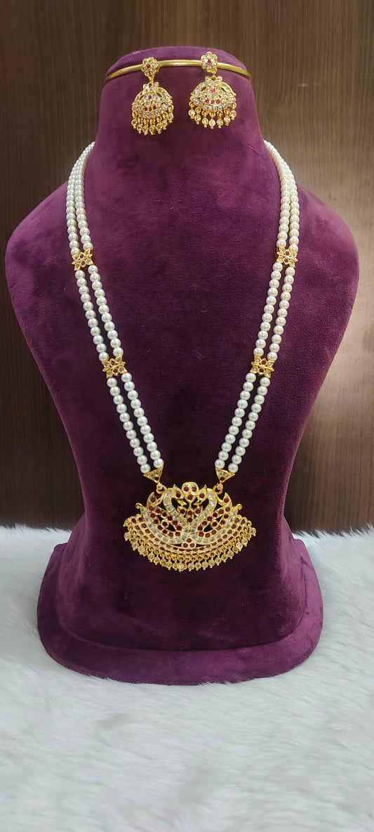 Pure panchaloham 28" length rani haram with earrings
