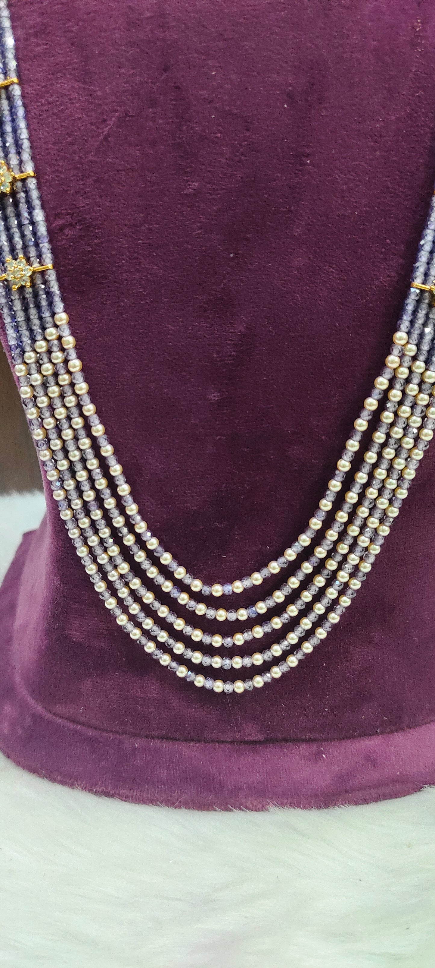 Premium cz and Swarovski pearl 5 step long haram (hand made)