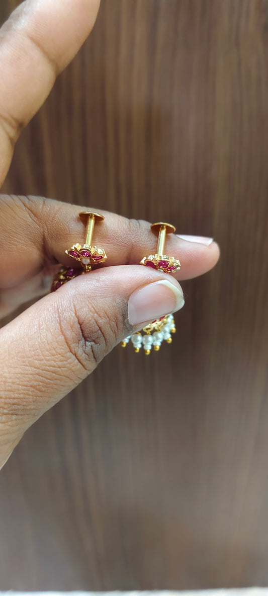 Pure panchaloham ruby and pearl combination jumkas