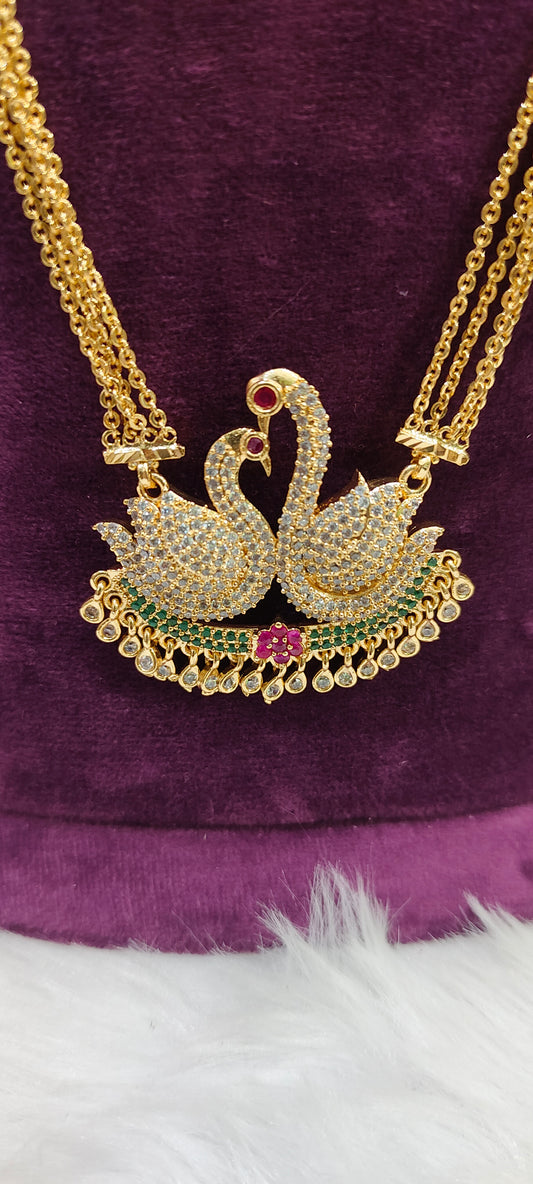 Premium micro gold 4 line chandraharam with swam pendant with 28" length