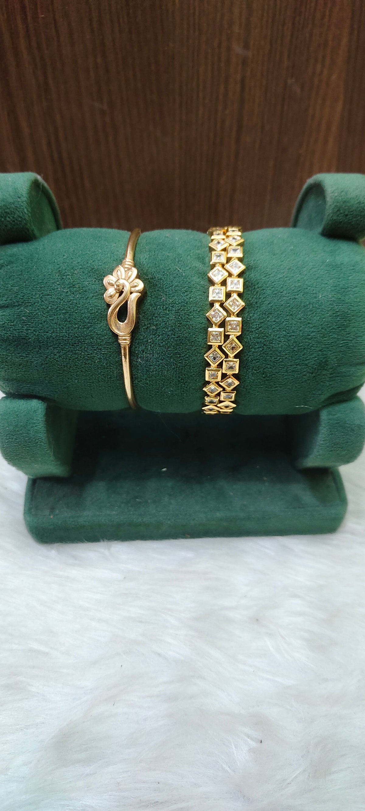 Pure panchaloham polished diamond cut bangles and unpolished peacock kada bangle