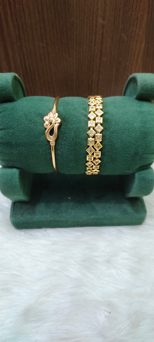 Pure panchaloham polished diamond cut bangles and unpolished peacock kada bangle