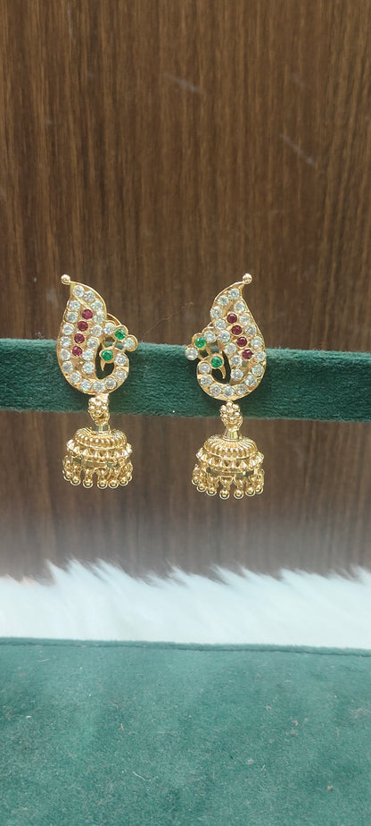 Pure panchaloham peacock jumkas (jumkas design may differ)