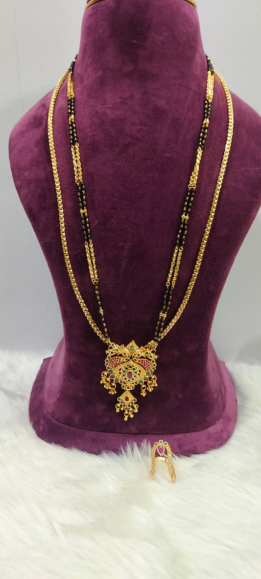 Premium micro gold plated 3 set combo (26" length Thali chain 18" length long black hair with vanki ring )
