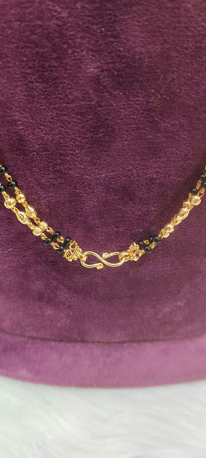 Premium fully micro gold plated 26" length 2line bharati model black beads thali chain
