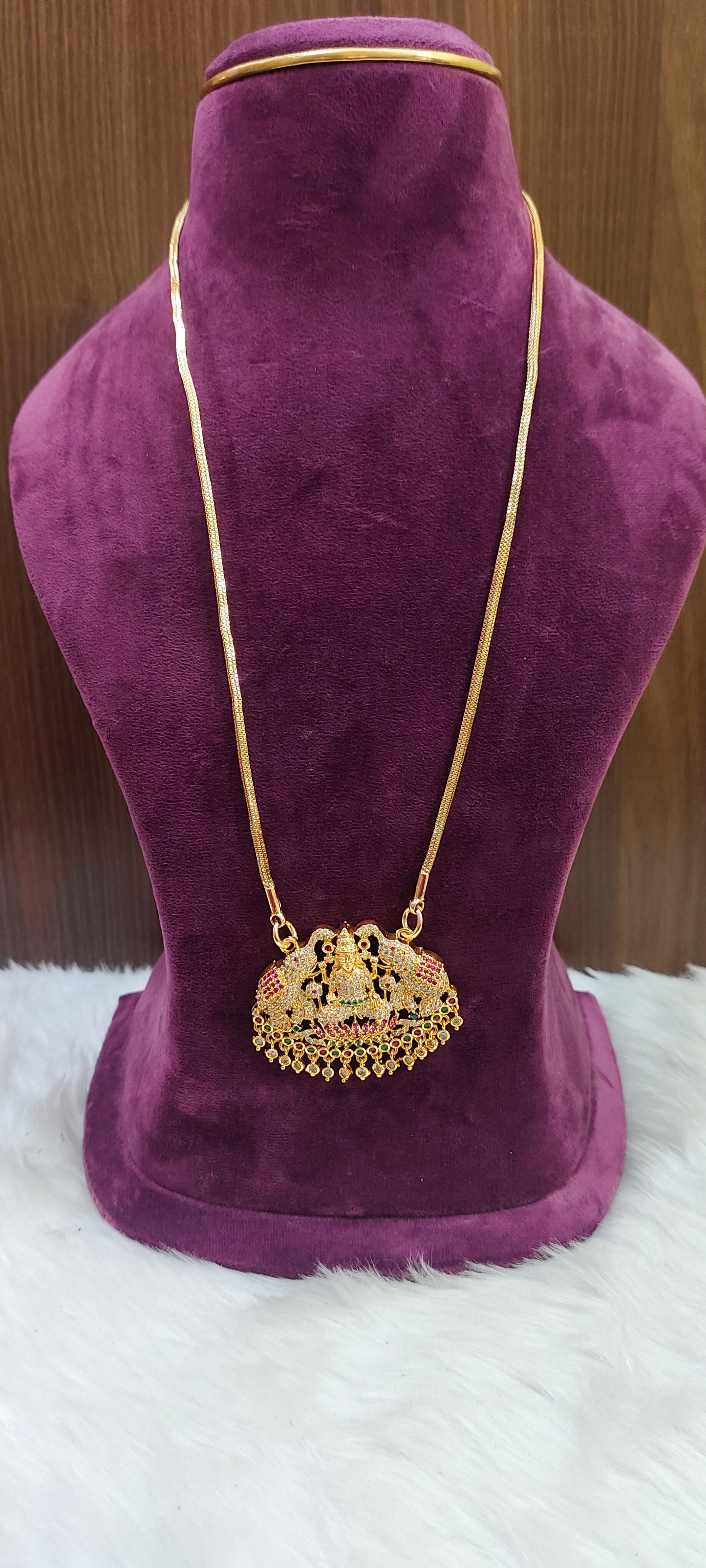 Premium micro gold plated daily wear 26" length gajalakshmi pendant chain