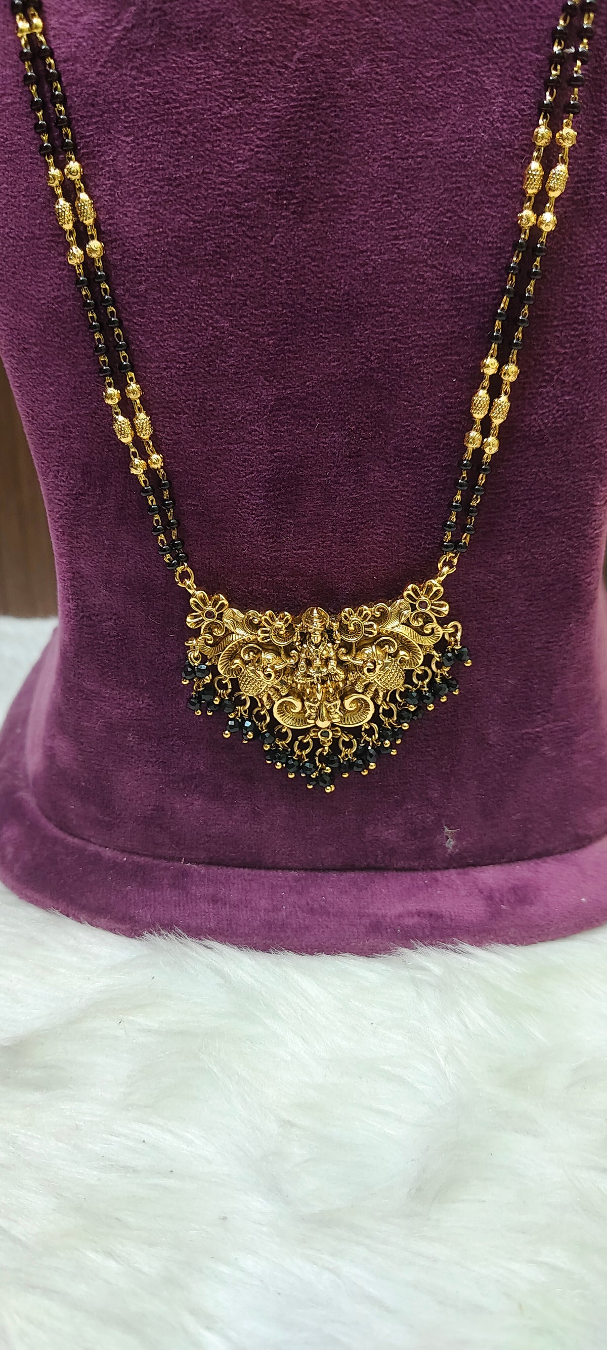 Simple gold look necklace set with earrings and black beads with 28" length combo