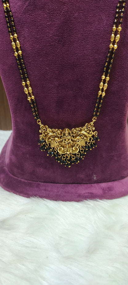 Simple gold look necklace set with earrings and black beads with 28" length combo