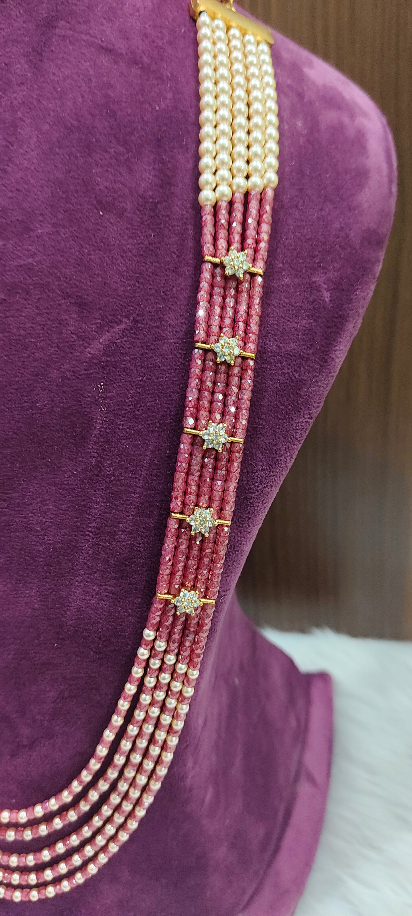 Premium cz and Swarovski pearl 5 step long haram (hand made)