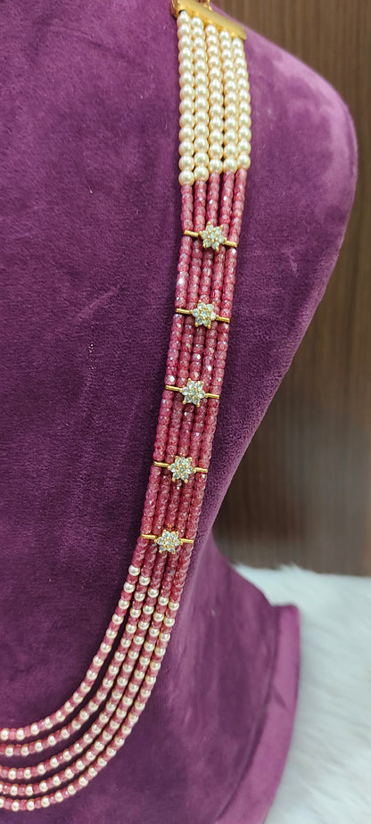 Premium cz and Swarovski pearl 5 step long haram (hand made)