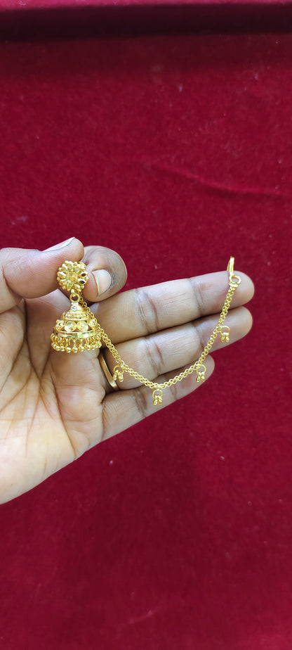 100% gold look jumkas single line earchains and jumkas