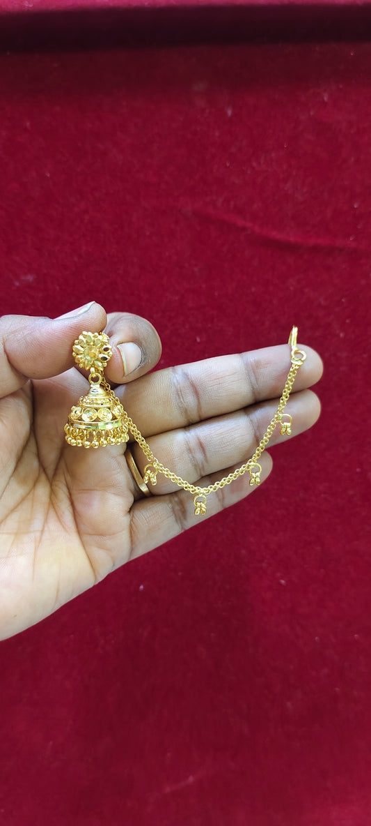 100% gold look jumkas single line earchains and jumkas