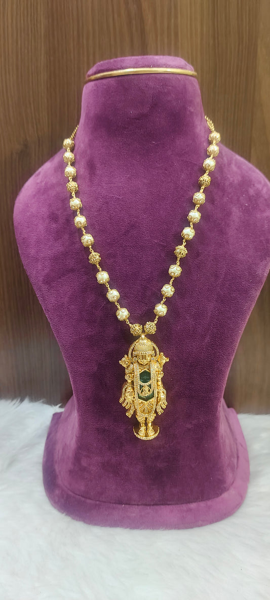 Premium nakshi balaji pendant with Swarovski pearl chain