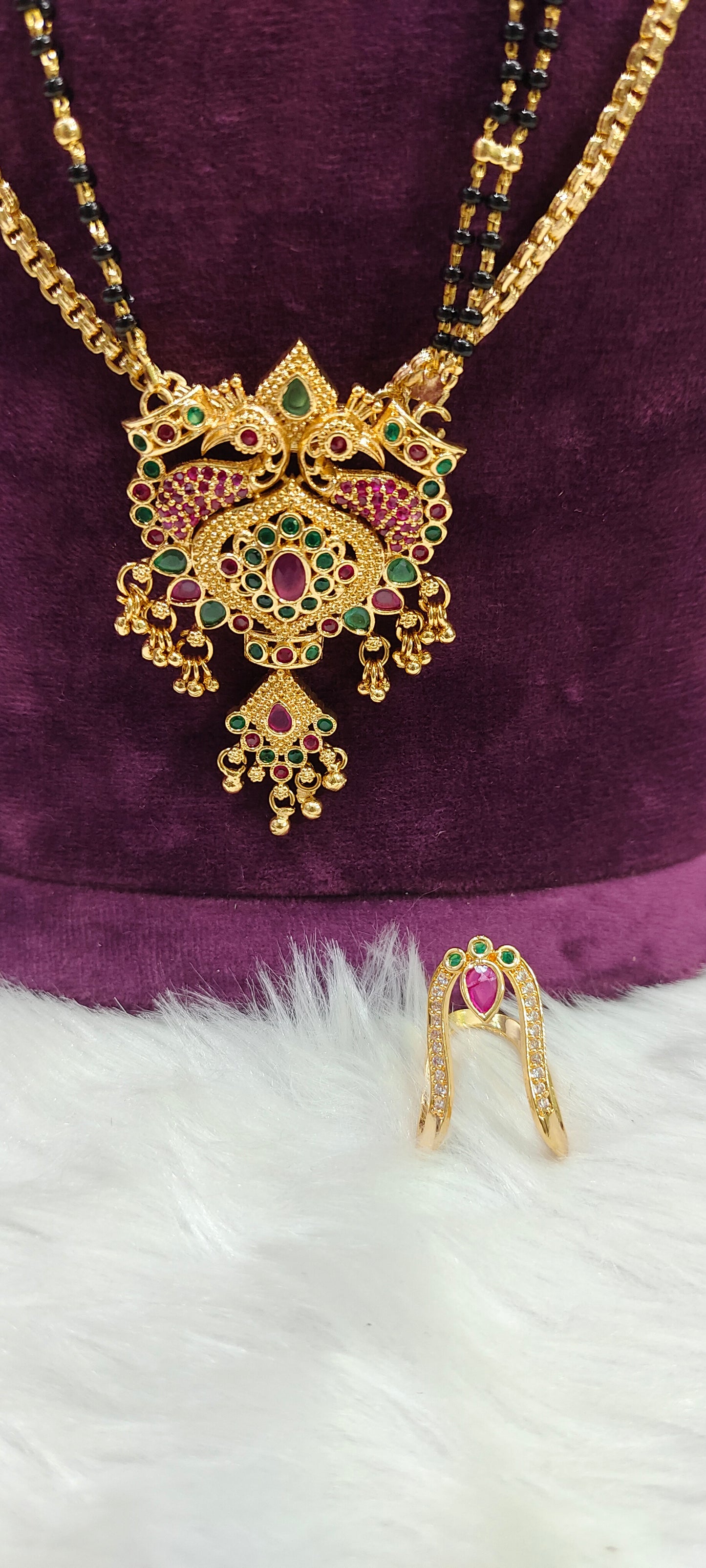 Premium micro gold plated 3 set combo (26" length Thali chain 28" length long black hair with vanki ring )