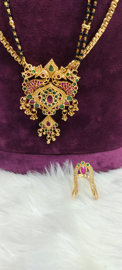 Premium micro gold plated 3 set combo (26" length Thali chain 28" length long black hair with vanki ring )