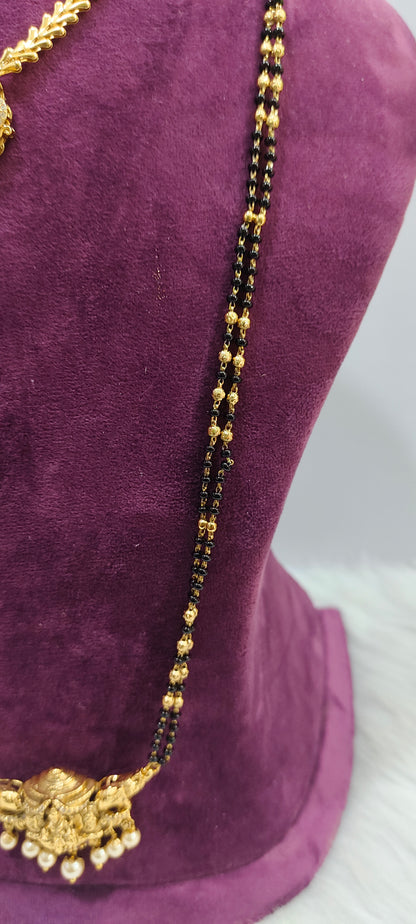 Premium nakshi black beads with necklace set combo