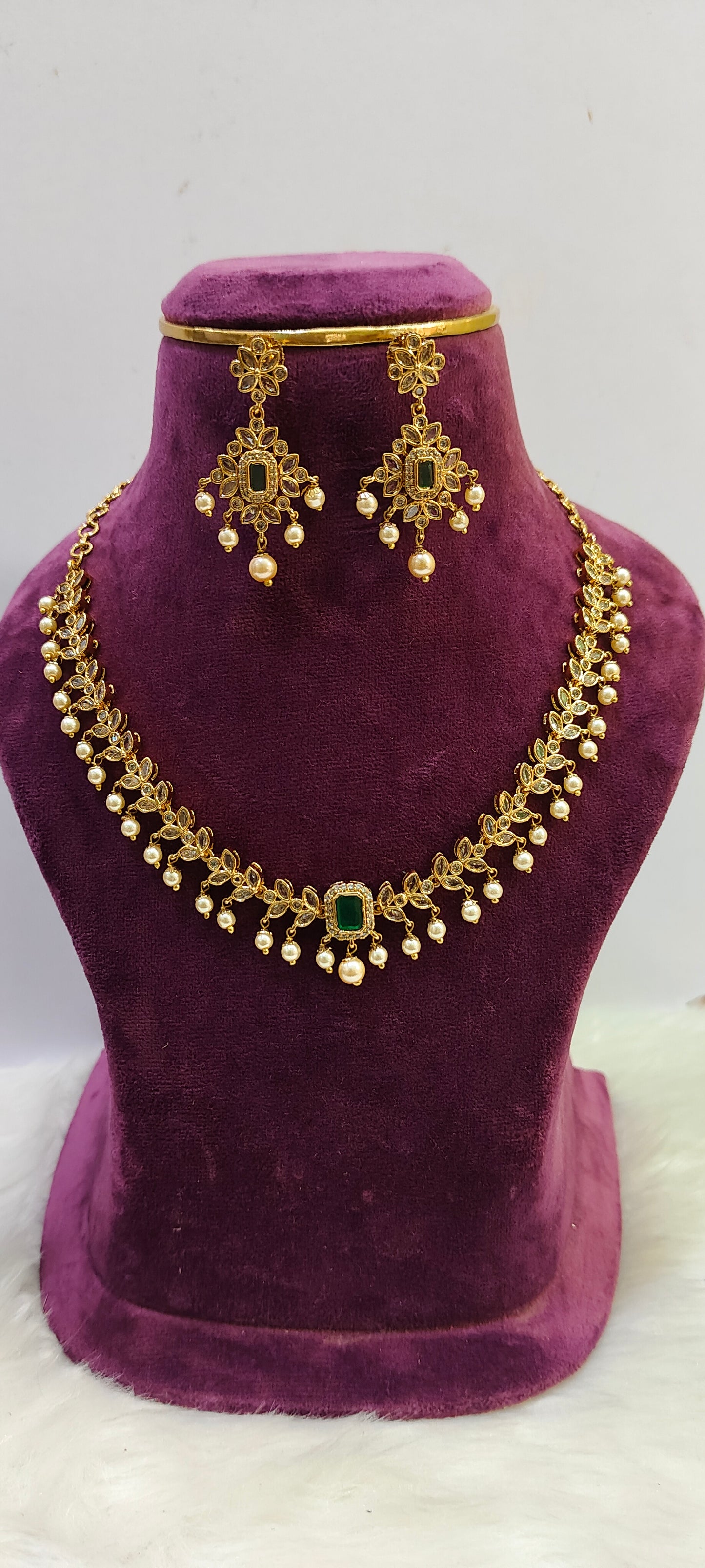 Premium nakshi polki stone necklace set