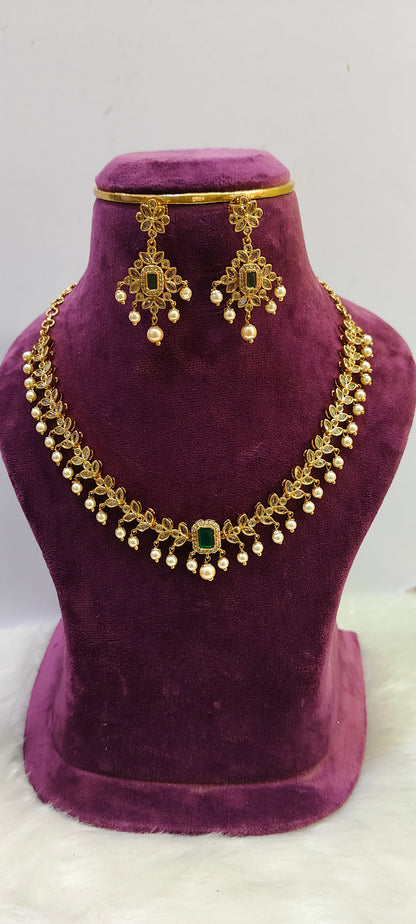 Premium nakshi polki stone necklace set