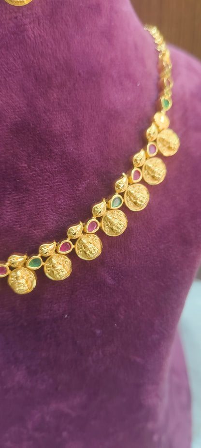 100% gold look kasu necklace set