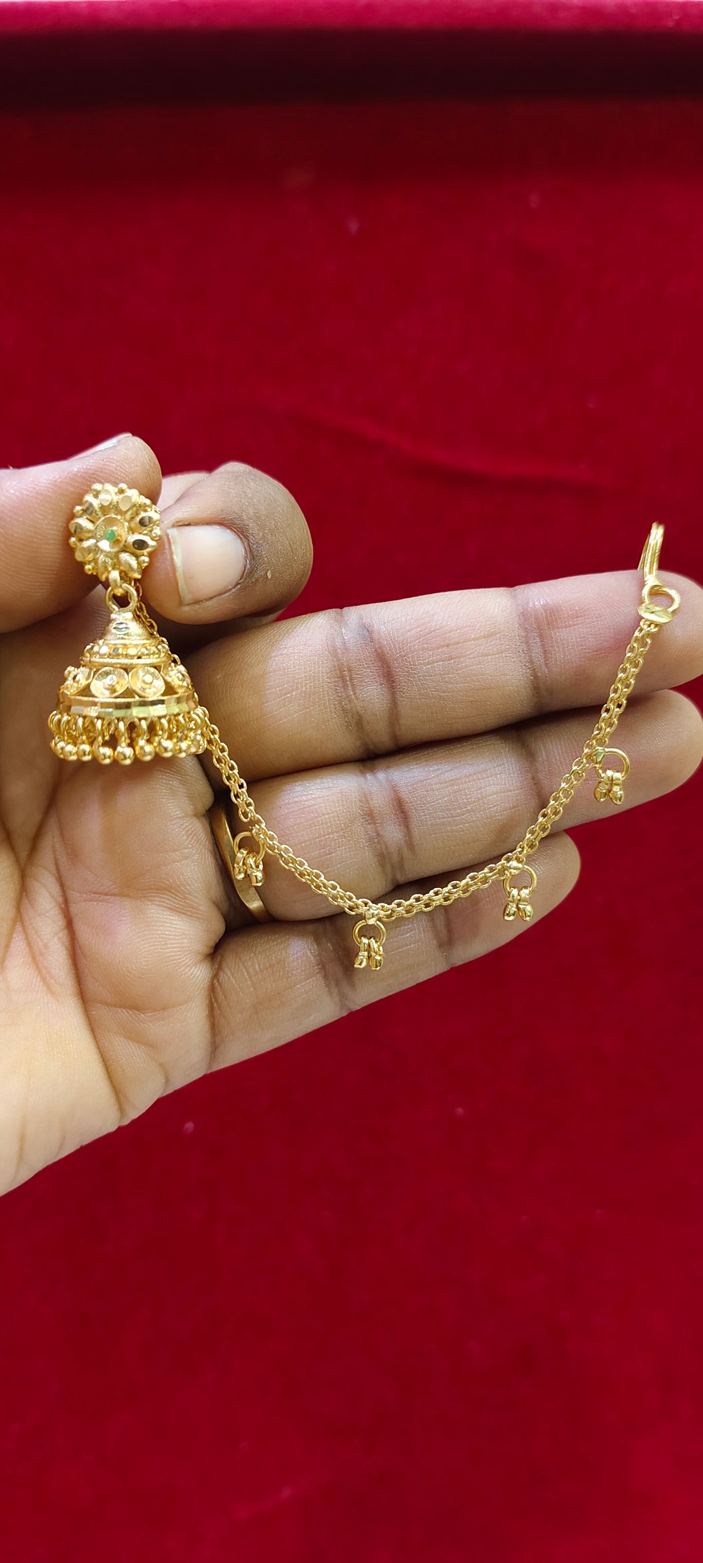 100% gold look jumkas single line earchains and jumkas