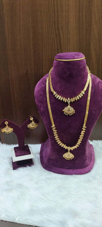 Pure panchaloham necklace and long haram set combo