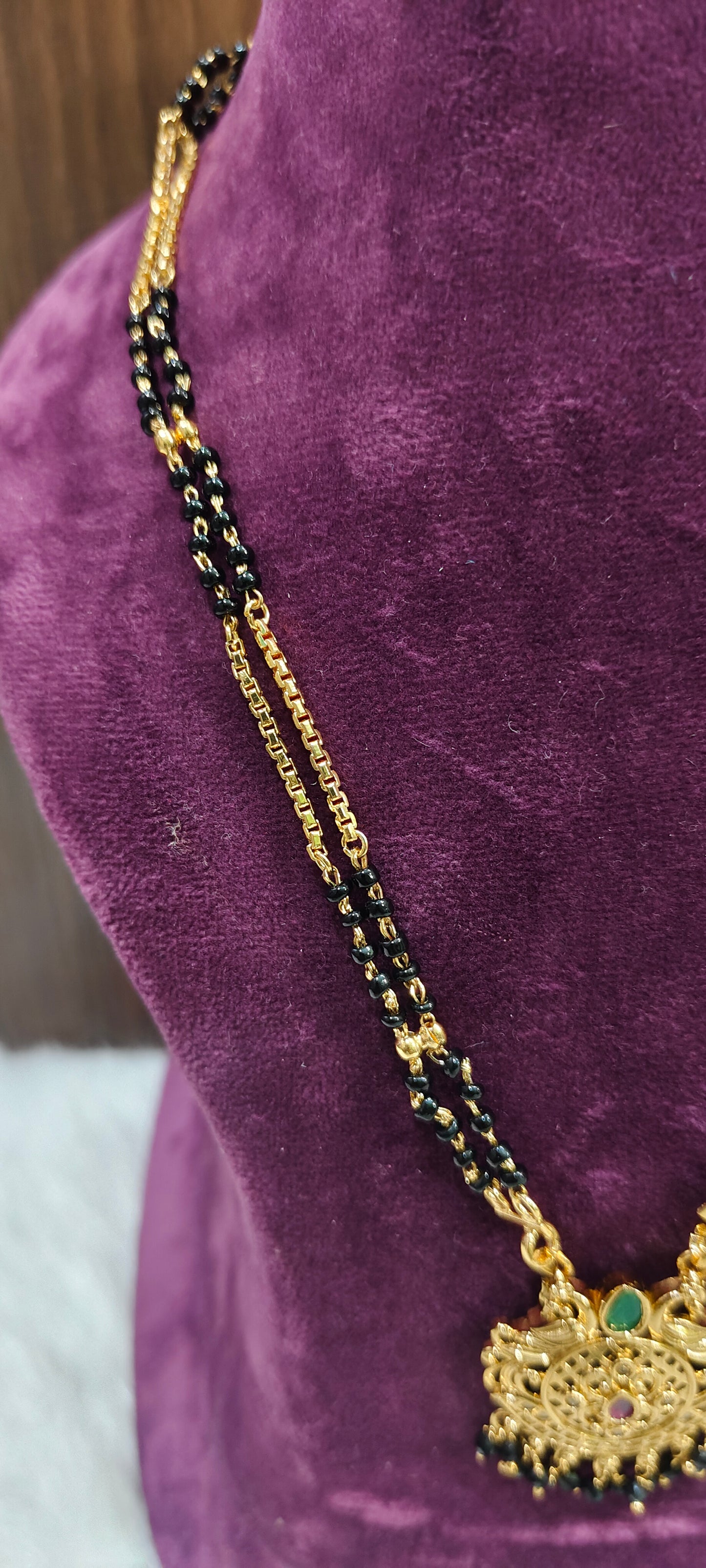 Premium gold look 2 line short black beads 18" length