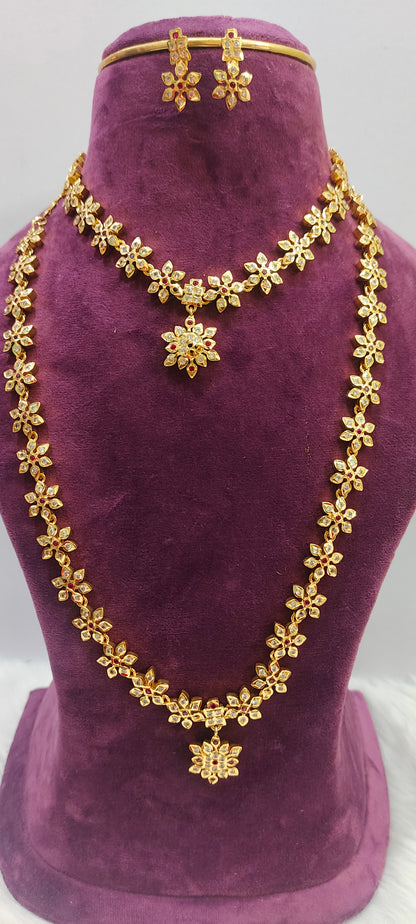 Pure panchaloham trendy necklace and long haram combo set with push back earrings