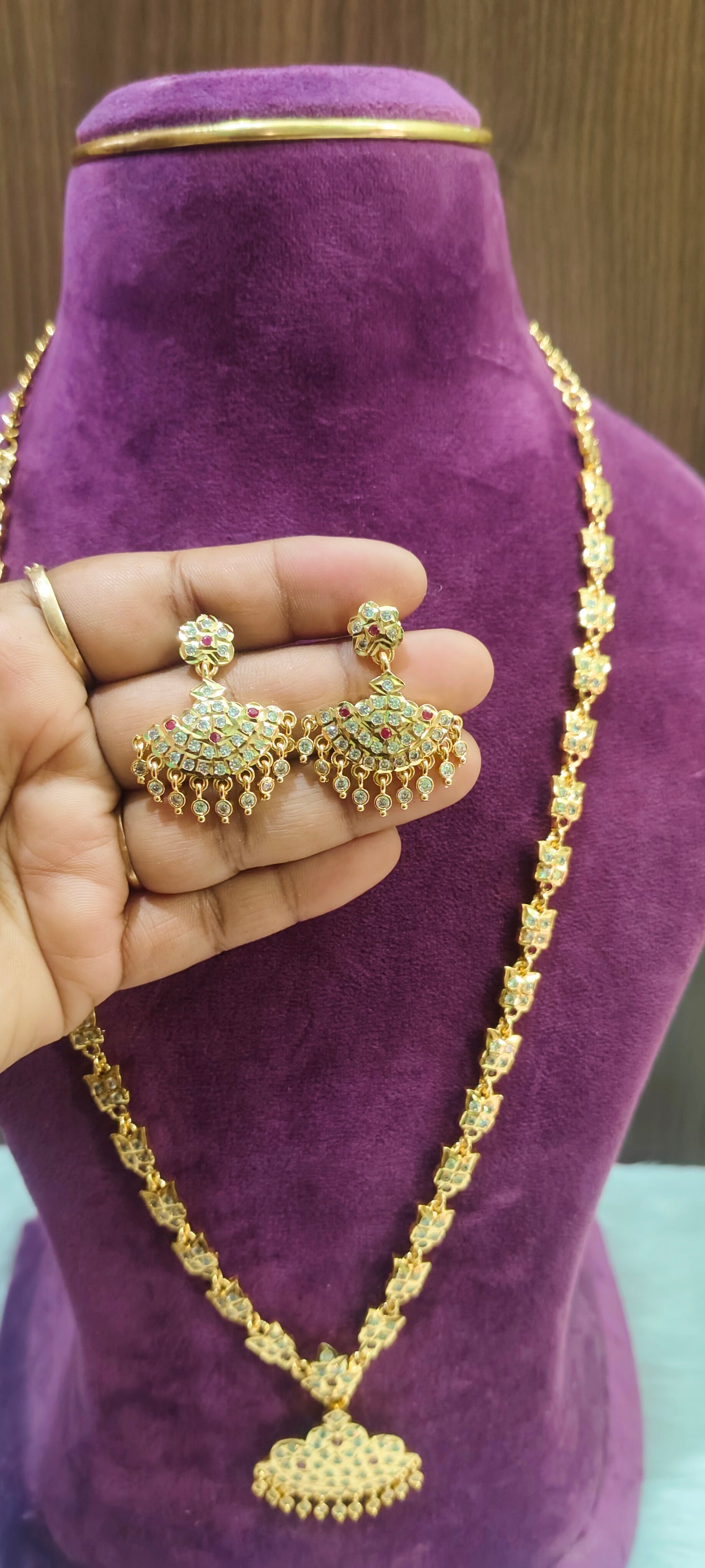 Pure panchaloham long haram with earrings