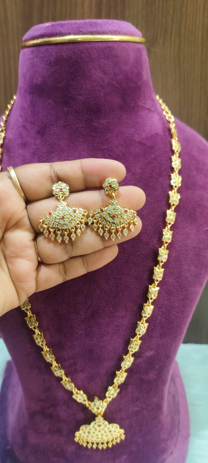 Pure panchaloham long haram with earrings