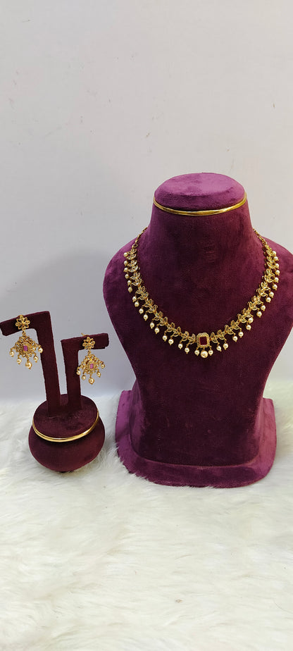 Premium nakshi polki stone necklace set
