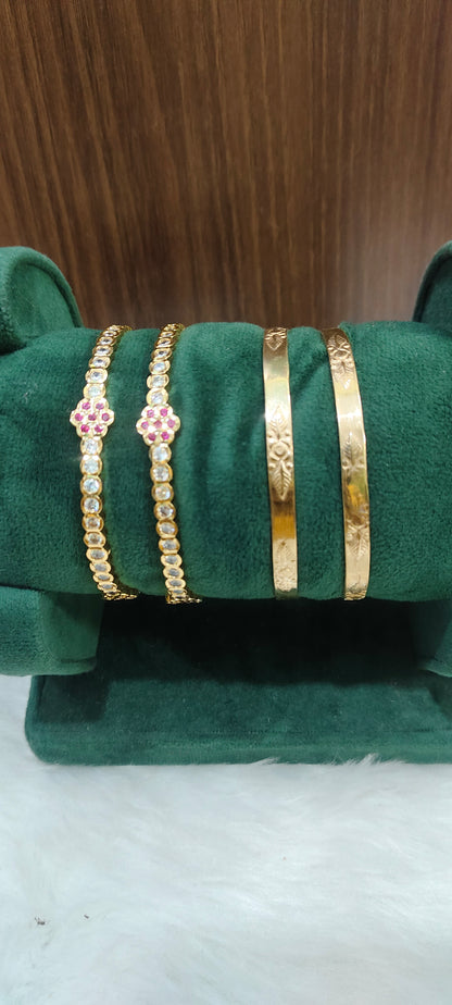 Pure panchaloham 2 stone bangles and unpolished 2 bangles combo