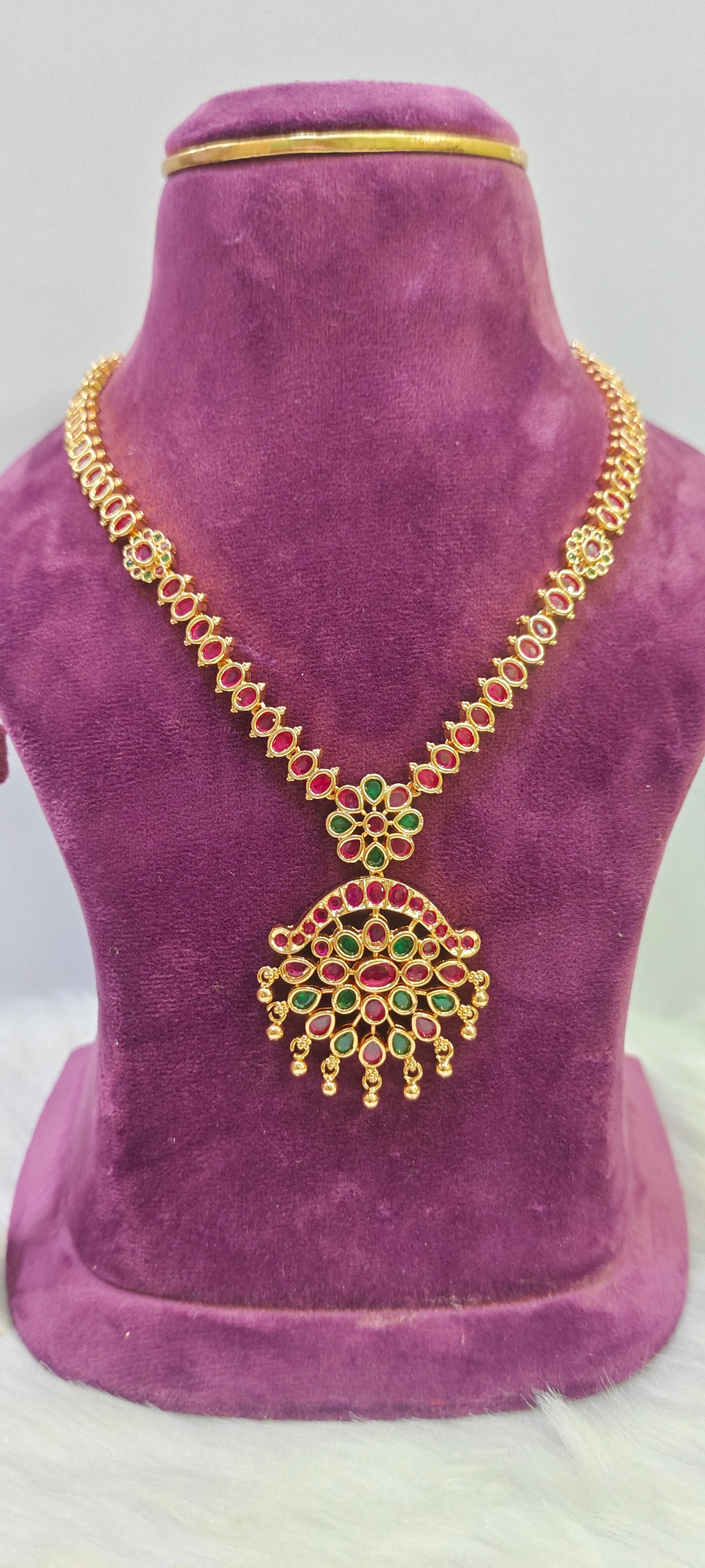 Pure panchaloham ruby necklace set