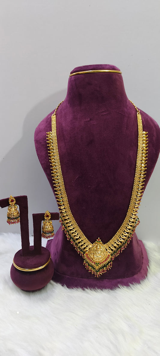 Gold look 30" length long haram with free push back jumkas