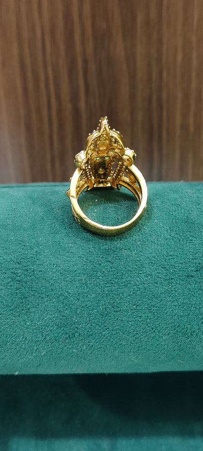 Premium stone based gold look govinda raja swami finger ring
