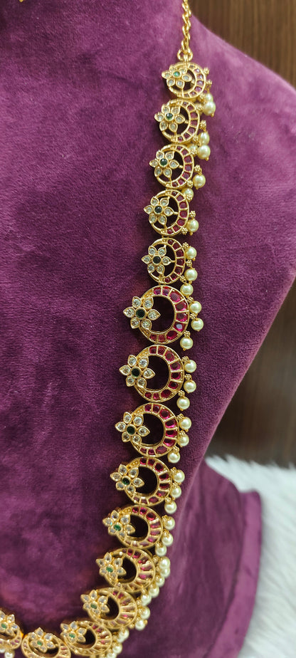 Premium kempu 2 in 1 long haram cum vaddanam with earrings