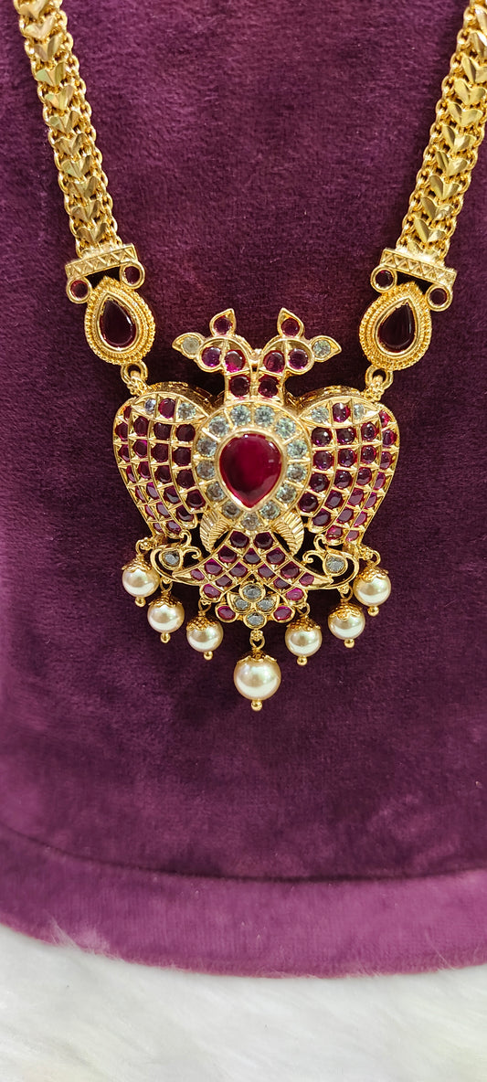 Pure panchaloham gandaberunda pendant chain with earrings