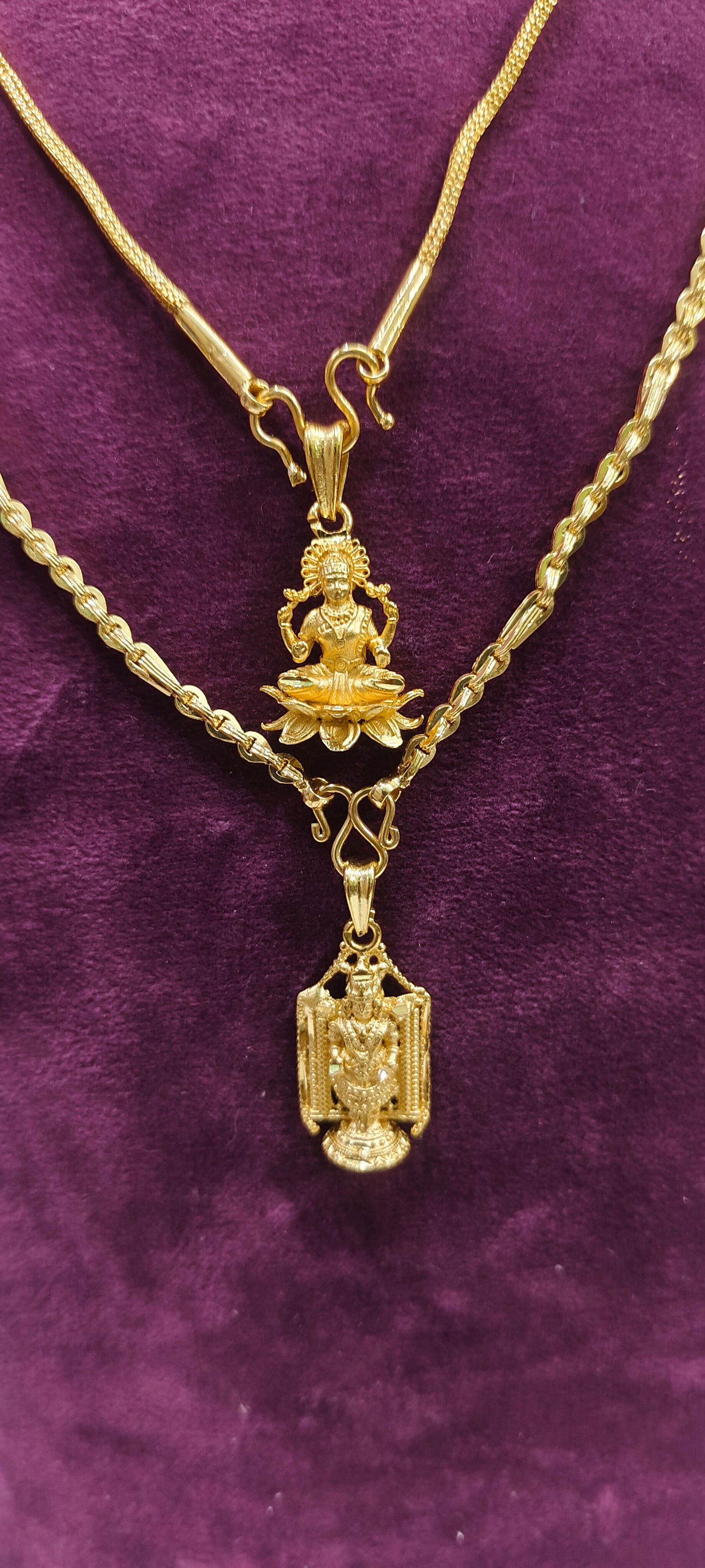 Premium micro gold plated 20" length balaji chain and 18" length Lakshmi Devi chain