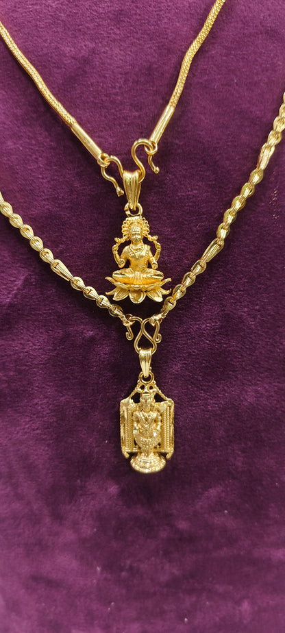 Premium micro gold plated 20" length balaji chain and 18" length Lakshmi Devi chain