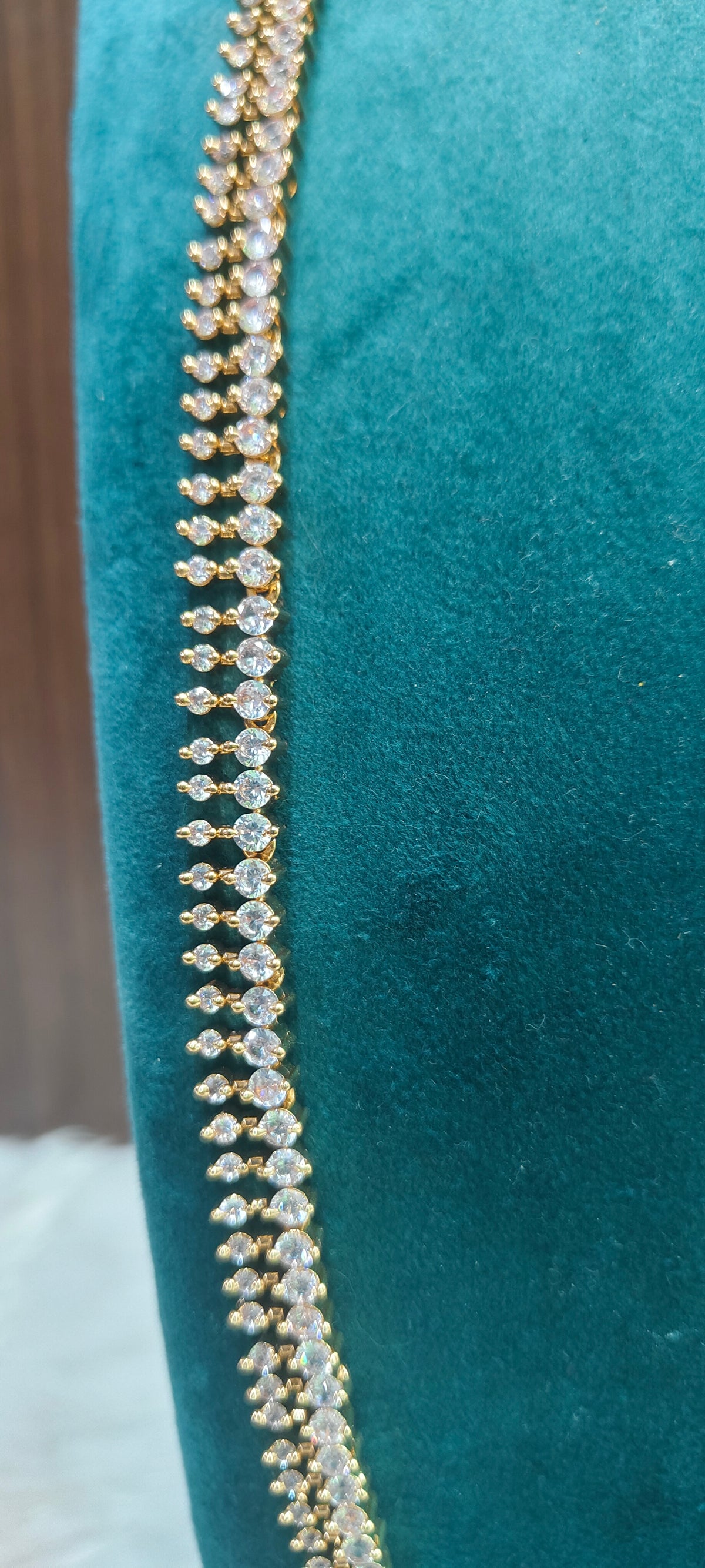 Pure panchaloham daimond look trendy and simple long haram with 26" length with earrings