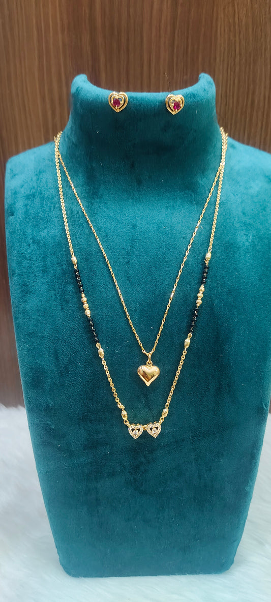 Heart shape 3 set combo ( 18" micro chain& 18" length micro black beads panchaloham studs)