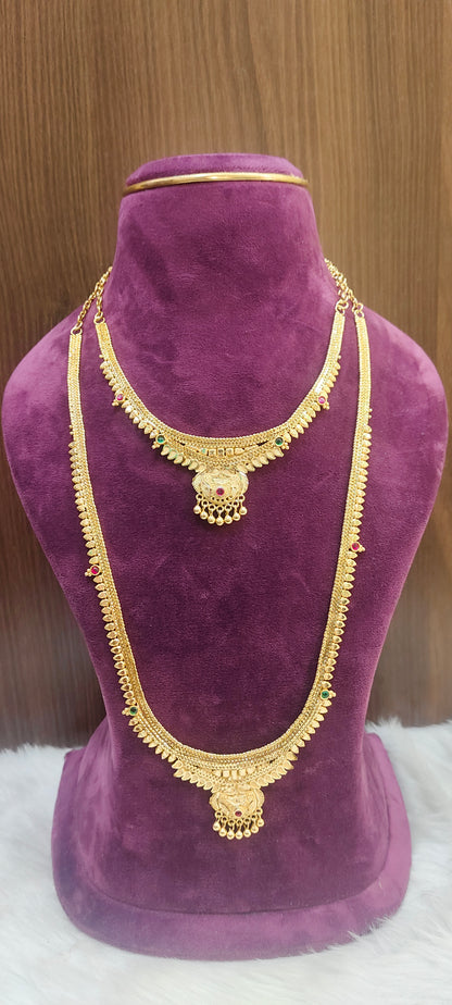 100% gold look necklace and long haram combo set