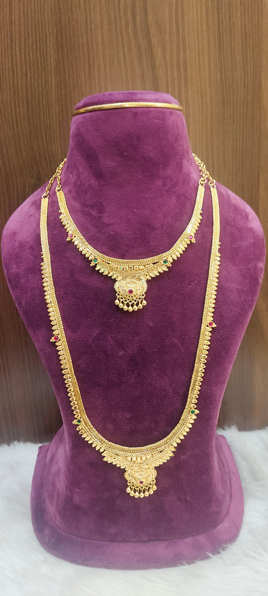 100% gold look necklace and long haram combo set