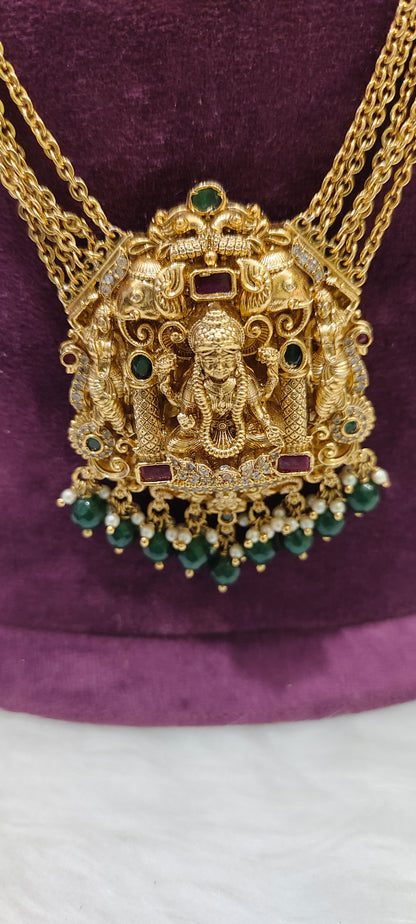 Premium nakshi 5 Line chandraharm and  Lakshmi pendant chain with 32" length
