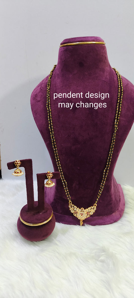 Pure panchaloham pendant with micro30" black beads with panchaloham jumkas combo