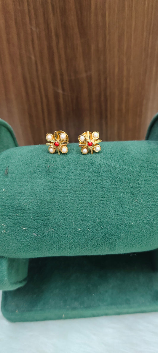 Pure panchaloham koral and pearl studs