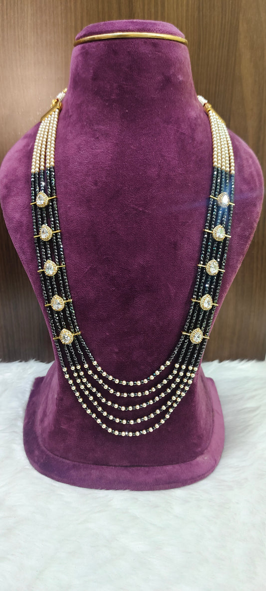 Premium celebrity look cz beads and Swarovski pearl step chain with 28" length