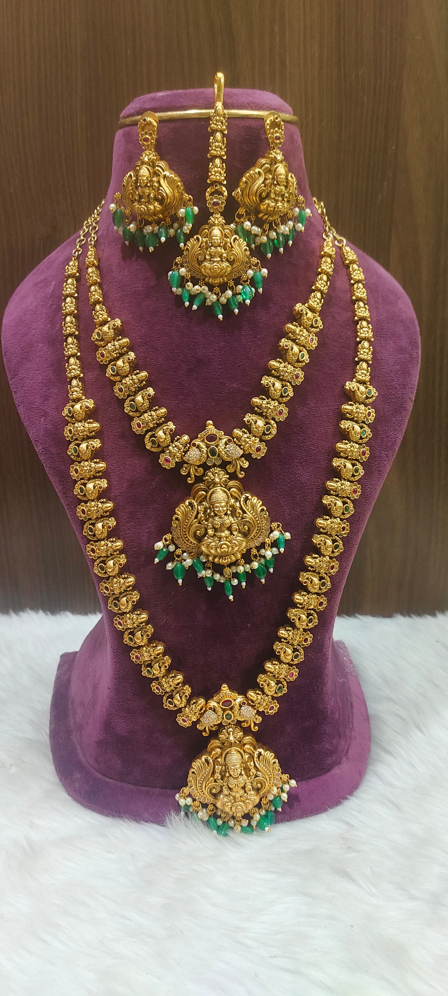 Premium nakshi necklace , long haram, earringsand  mangtika bridel combo set