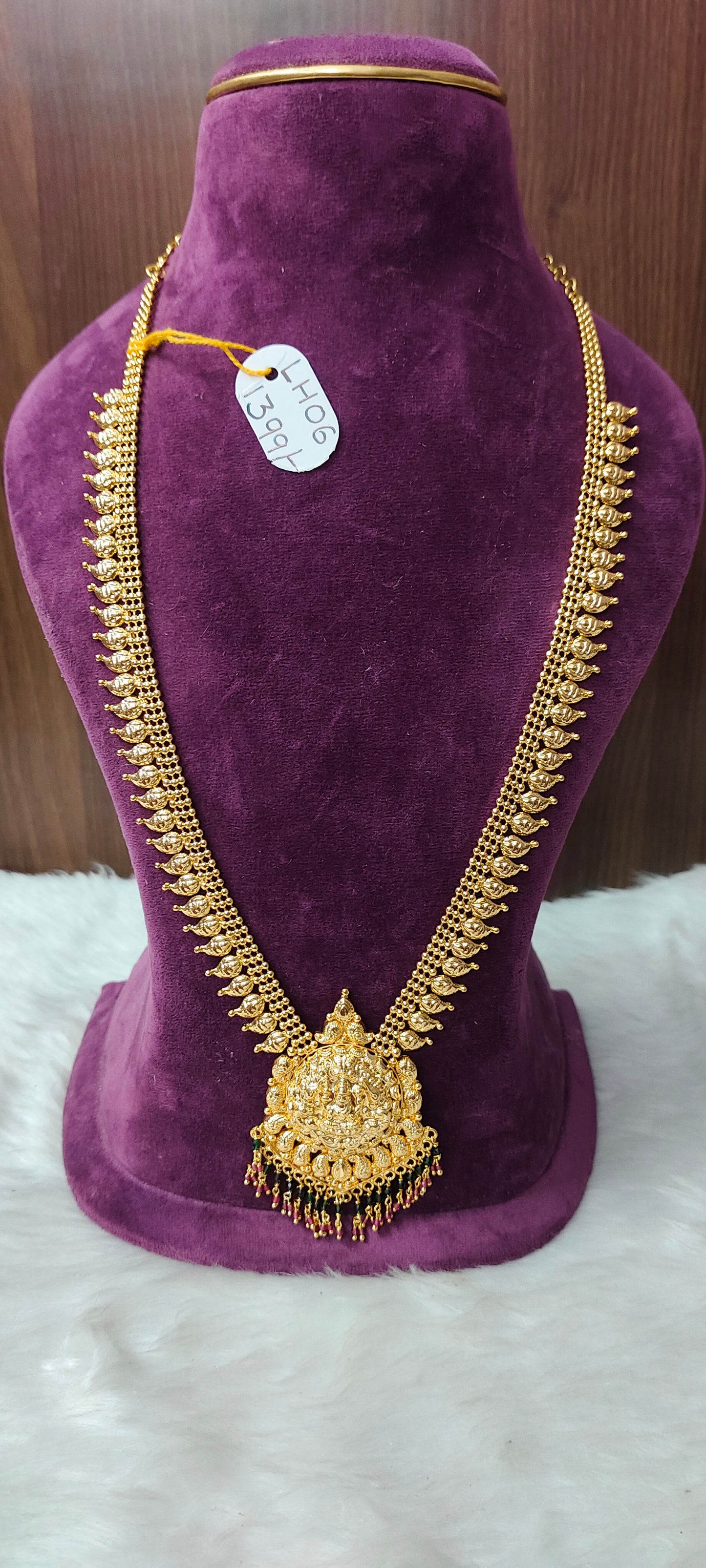 Premium micro gold mangol long haram with Lakshmi Devi pendant